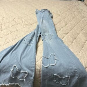 Light Blue Distressed Flare Jeans